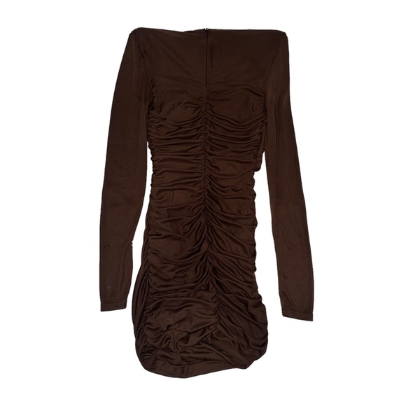 Zara Draped Brown Mini Dress with Cut Out - Picture 3 of 5